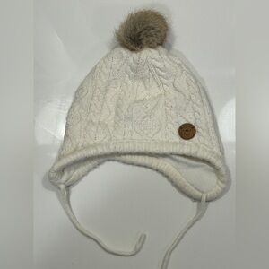 H&M White Cable Knit Hat with Brown Pom-Pom